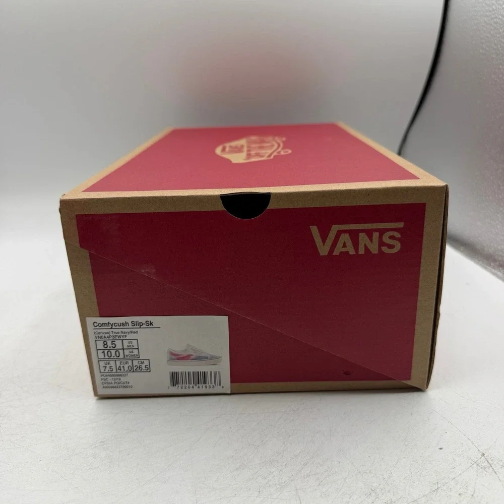 VANS ComfyCush Slip-Skool Shoes Mens 8.5 Womens 10 Navy Blue/Red Low Top Sneaker